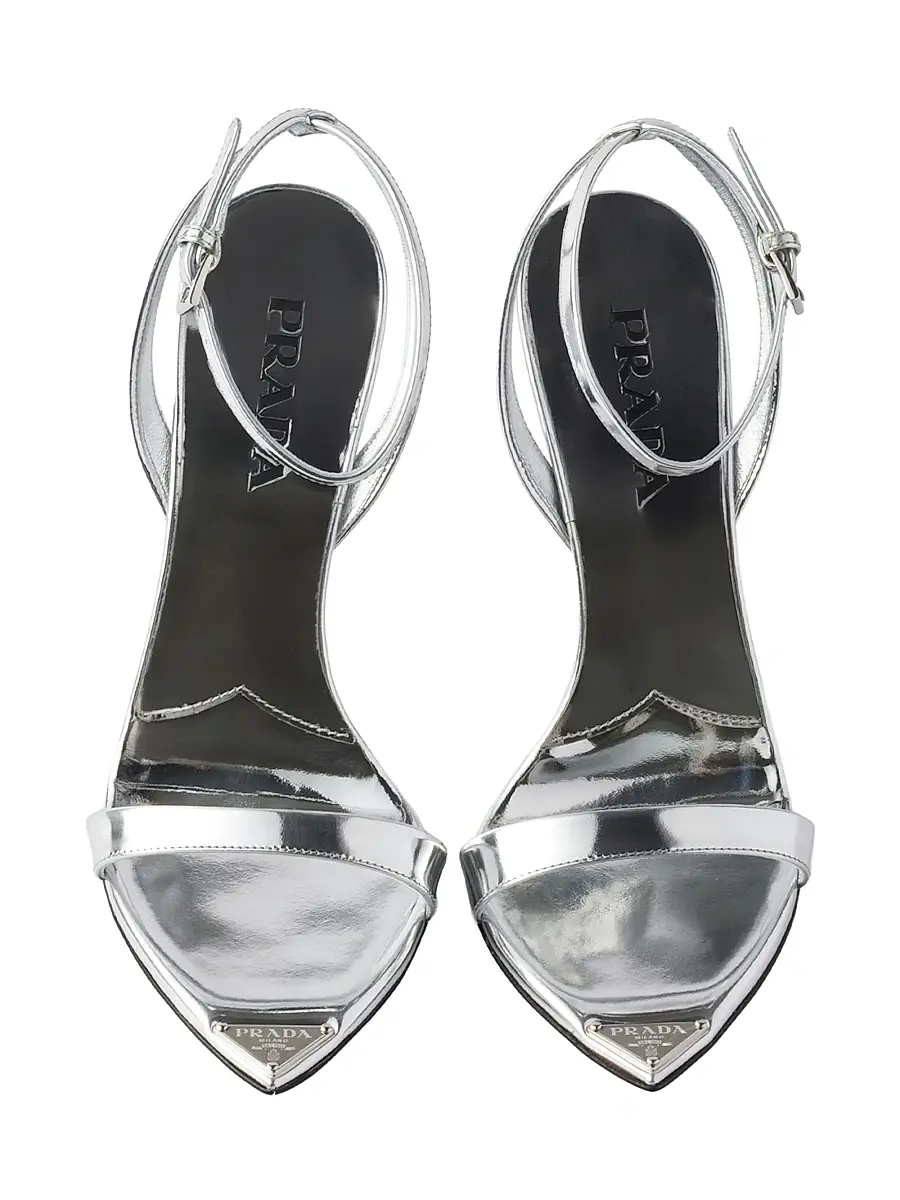 Prada Women's Metallic Leather High-Heeled Sandals - Silver | Thumbnail 2 Prada Women's Metallic Leather High-Heeled Sandals - Silver | Thumbnail 2