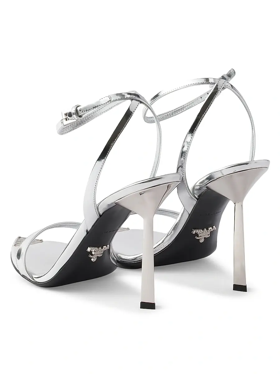 Prada Women's Metallic Leather High-Heeled Sandals - Silver | Thumbnail 3 Prada Women's Metallic Leather High-Heeled Sandals - Silver | Thumbnail 3