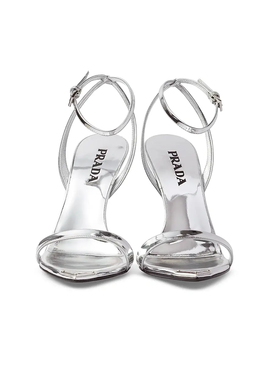 Prada Women's Metallic Leather High-Heeled Sandals - Silver | Thumbnail 4 Prada Women's Metallic Leather High-Heeled Sandals - Silver | Thumbnail 4