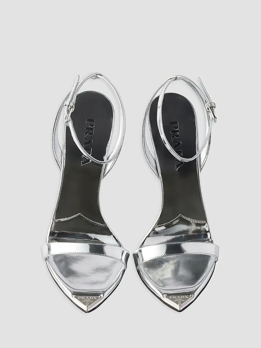 Prada Women's Metallic Leather High-Heeled Sandals - Silver | Thumbnail 8 Prada Women's Metallic Leather High-Heeled Sandals - Silver | Thumbnail 8