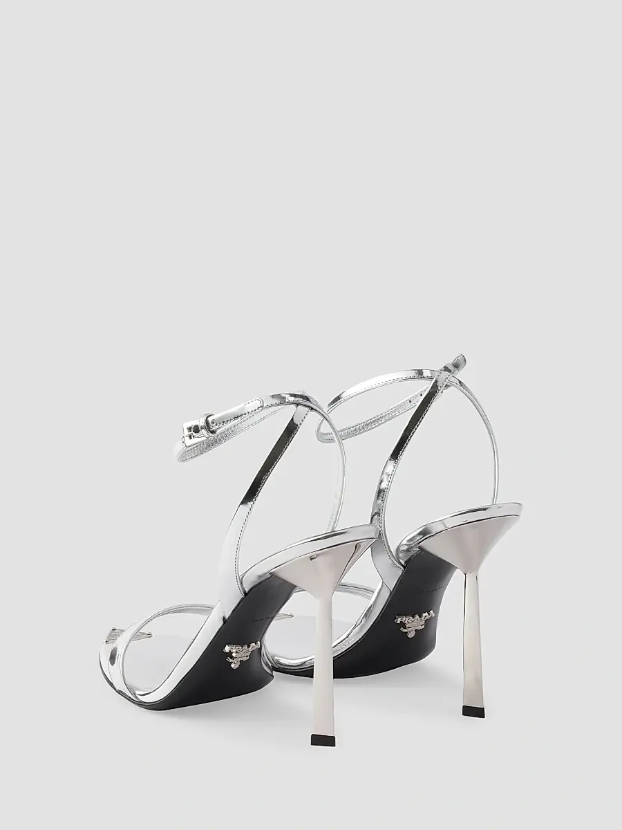 Prada Women's Metallic Leather High-Heeled Sandals - Silver | Thumbnail 9 Prada Women's Metallic Leather High-Heeled Sandals - Silver | Thumbnail 9