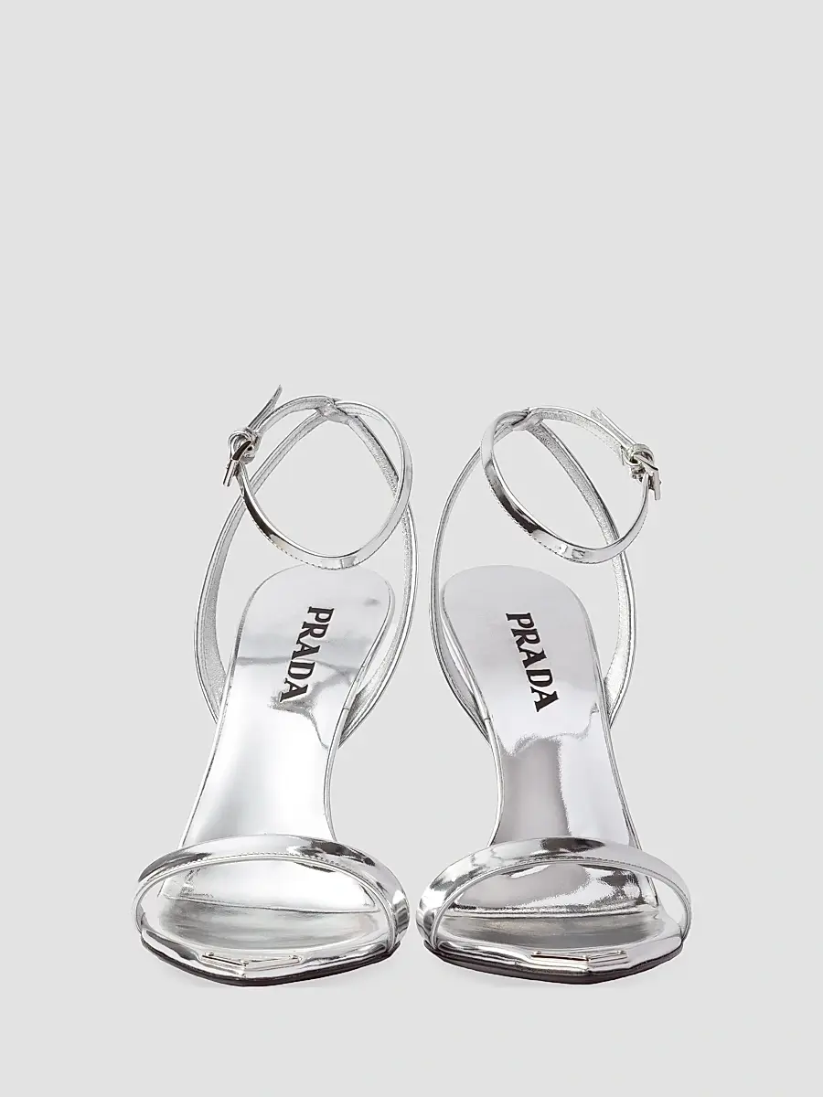 Prada Women's Metallic Leather High-Heeled Sandals - Silver | Thumbnail 10 Prada Women's Metallic Leather High-Heeled Sandals - Silver | Thumbnail 10