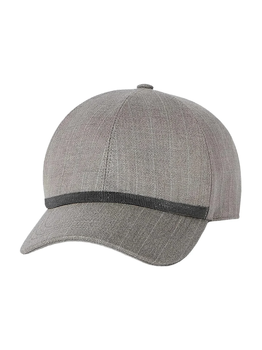 Brunello Cucinelli Women's Sparkling Virgin Wool Pinstripe Baseball Cap with Shiny Band - Silver