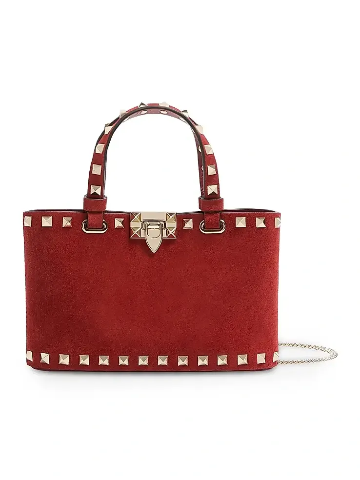 Women's Rockstud Mini Suede Top Handle Bag