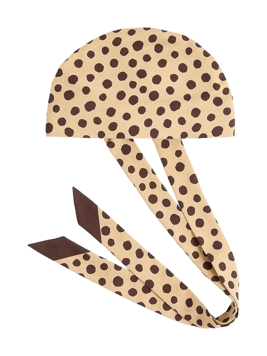 Women's Dalmatian Dot and Extra Polka Dot Headband in Cotton and Silk - Beige Chocolate