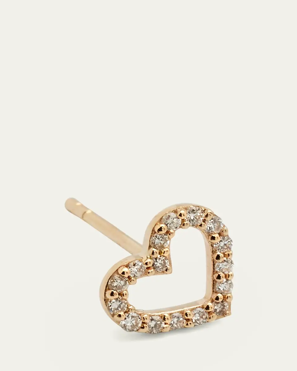 Sydney Evan 14K Small Open Heart Stud Earring with Diamonds, Single | Thumbnail 3