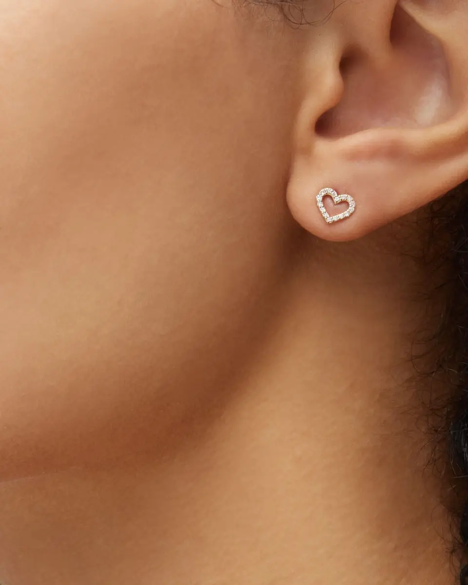 Sydney Evan 14K Small Open Heart Stud Earring with Diamonds, Single | Thumbnail 5