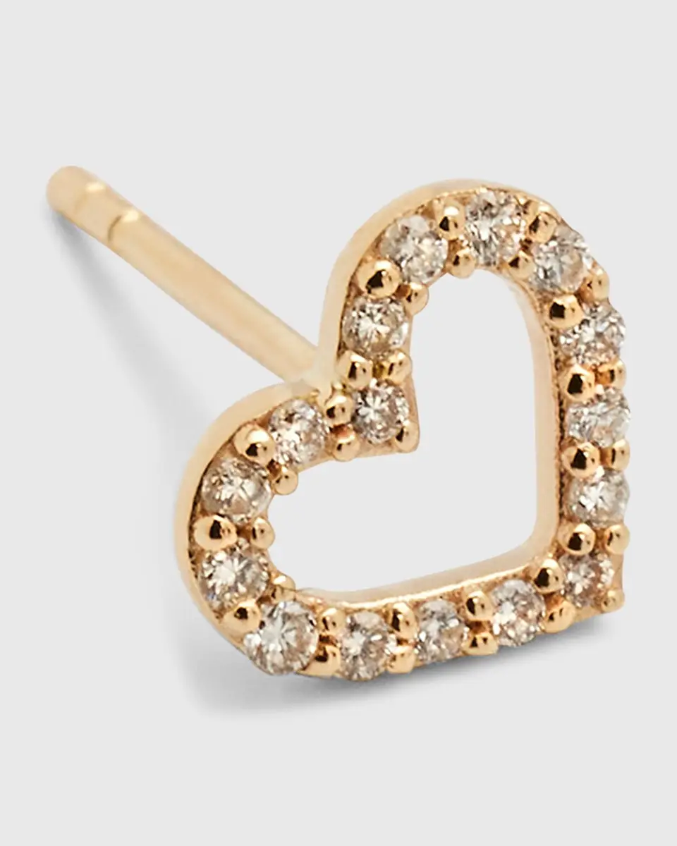 Sydney Evan 14K Small Open Heart Stud Earring with Diamonds, Single | Thumbnail 6