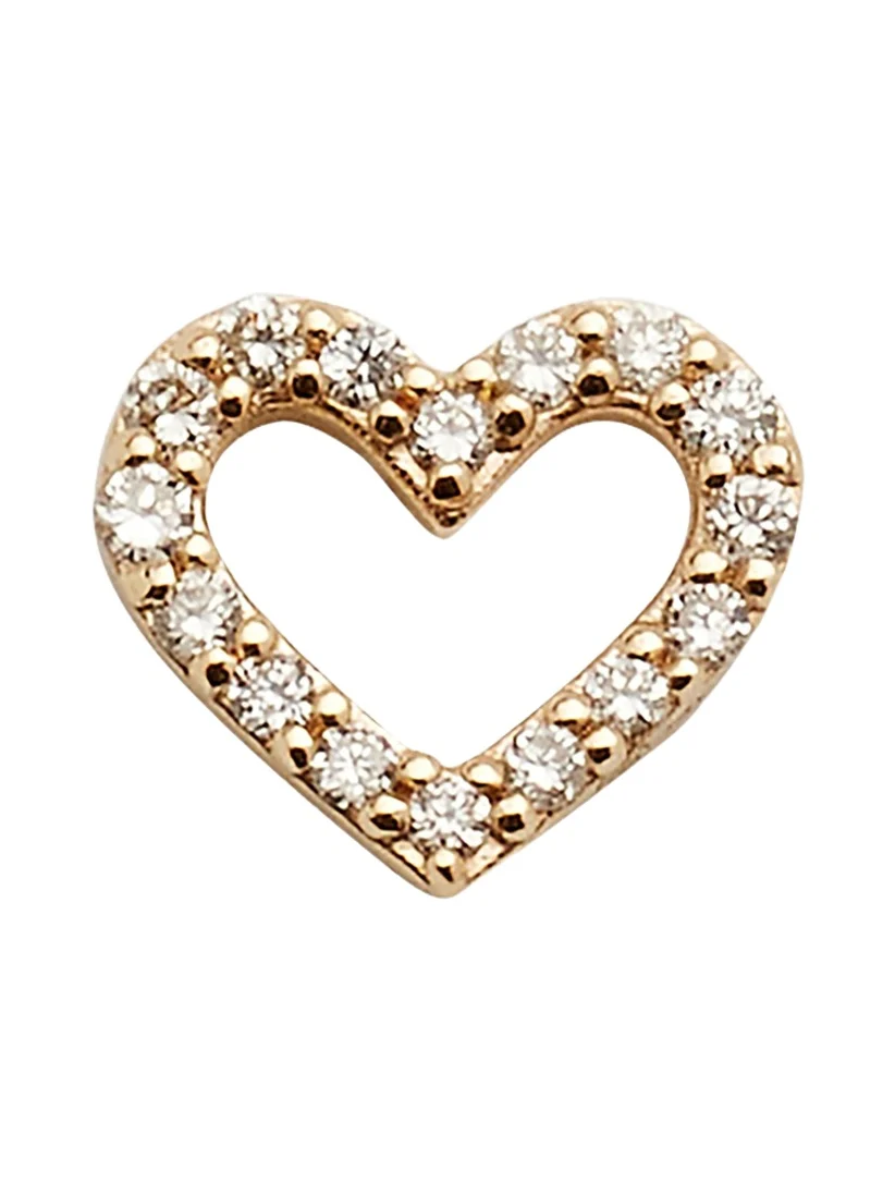 Sydney Evan 14K Small Open Heart Stud Earring with Diamonds, Single