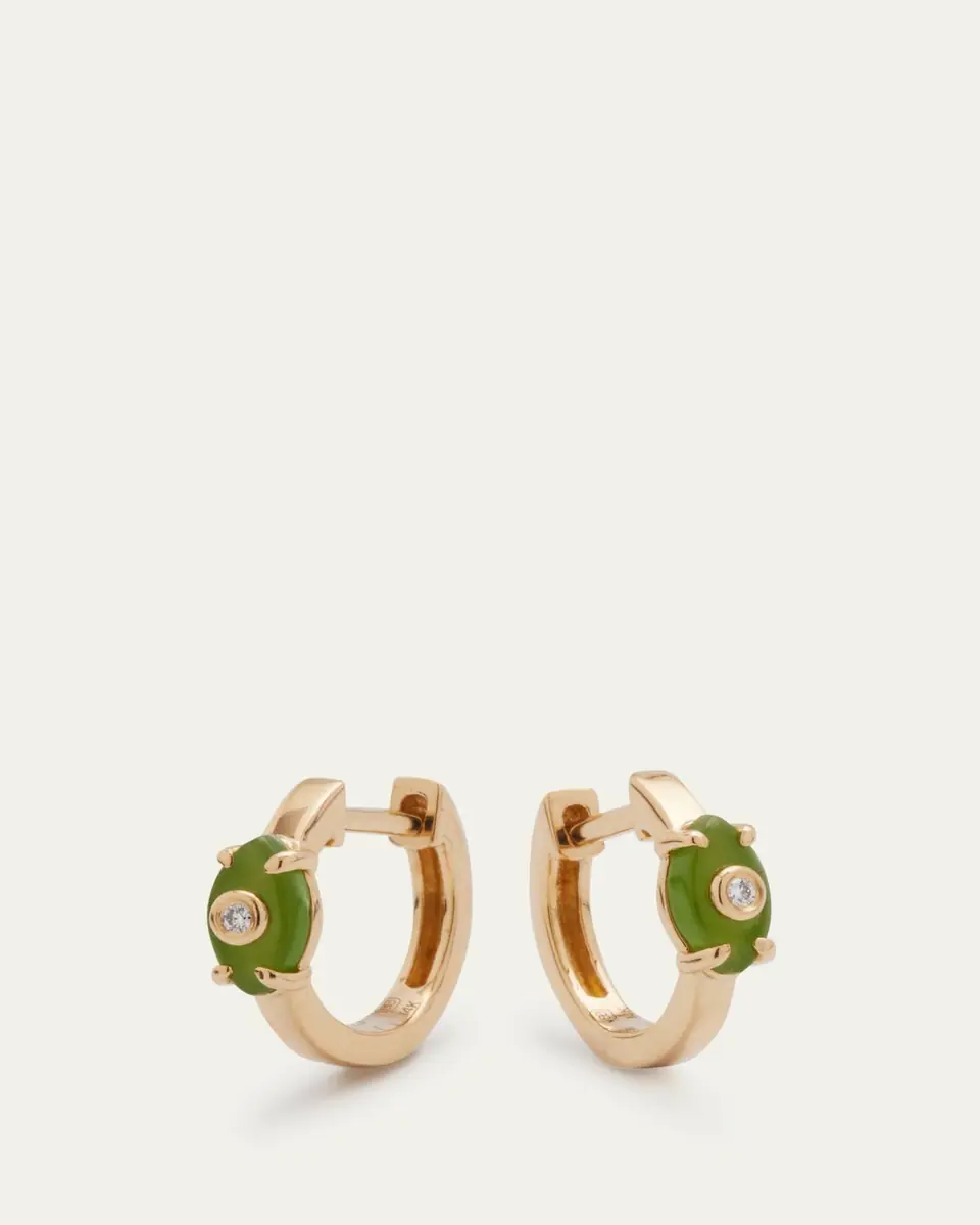 Sydney Evan 14k Yellow Gold Tiny Carved Stone Bezel Evil Eye Hoop Earrings | Thumbnail 3