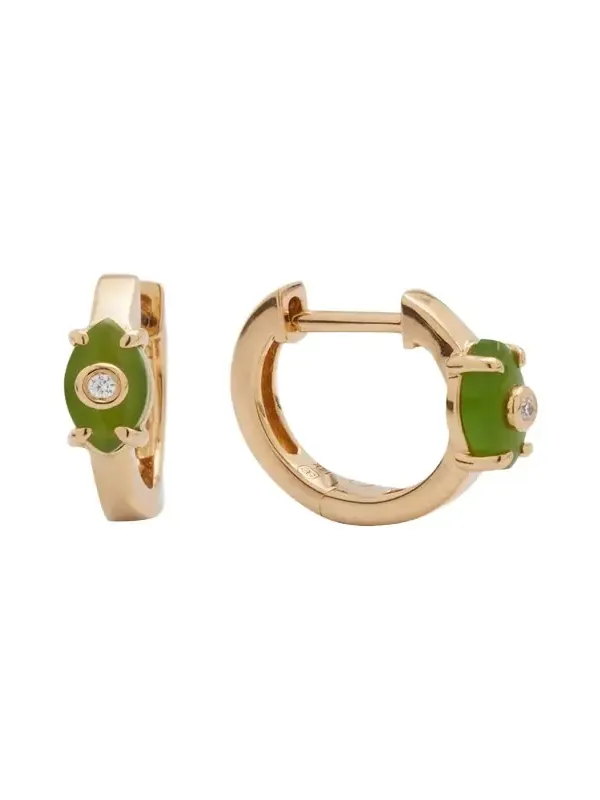 14k Yellow Gold Tiny Carved Stone Bezel Evil Eye Hoop Earrings
