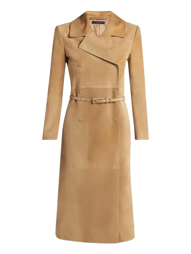 Belted Suede Long Trench Coat