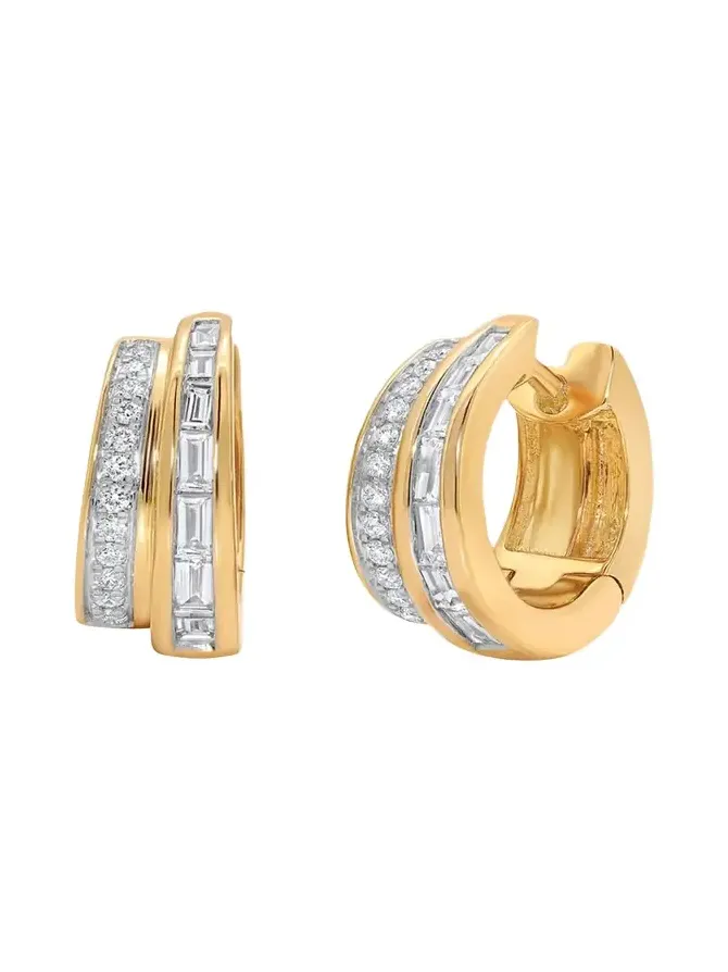 Papua 18K Gold & 2-Row Diamond Huggie Earrings Papua 18K Gold & 2-Row Diamond Huggie Earrings