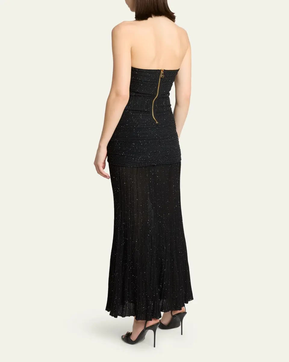 Balmain Glittered Crisscross Semi-Sheer Halter Dress | Thumbnail 3 Balmain Glittered Crisscross Semi-Sheer Halter Dress | Thumbnail 3