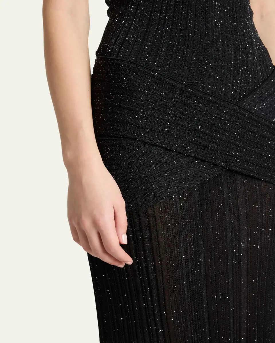 Balmain Glittered Crisscross Semi-Sheer Halter Dress | Thumbnail 5 Balmain Glittered Crisscross Semi-Sheer Halter Dress | Thumbnail 5