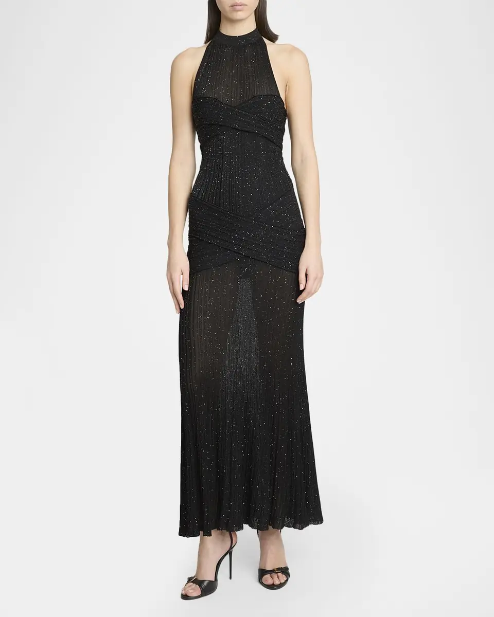 Balmain Glittered Crisscross Semi-Sheer Halter Dress | Thumbnail 6 Balmain Glittered Crisscross Semi-Sheer Halter Dress | Thumbnail 6