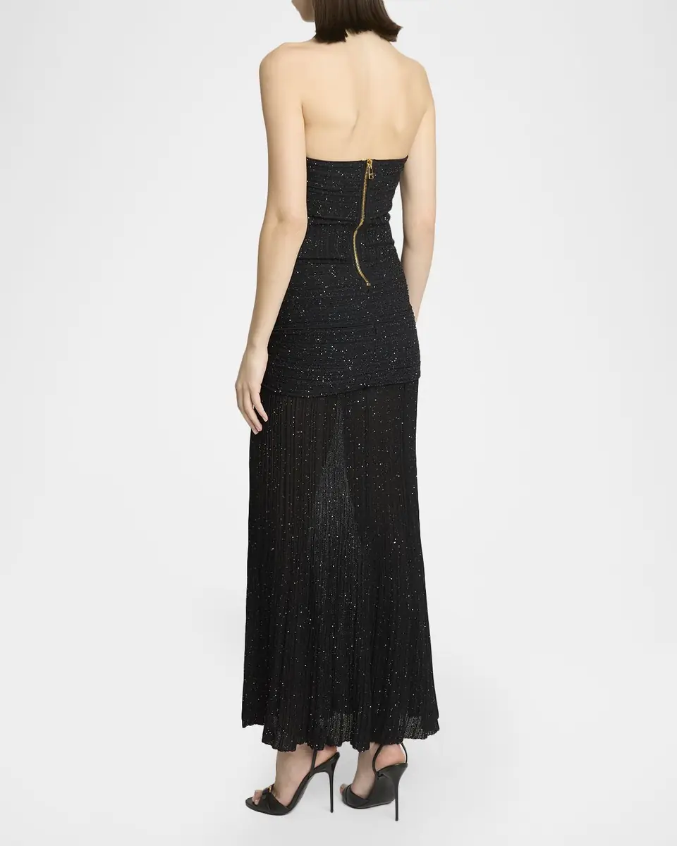 Balmain Glittered Crisscross Semi-Sheer Halter Dress | Thumbnail 7 Balmain Glittered Crisscross Semi-Sheer Halter Dress | Thumbnail 7