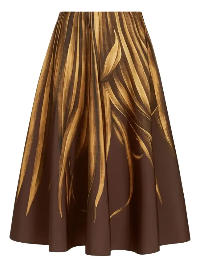 Palm-Print Faille Midi Skirt Palm-Print Faille Midi Skirt