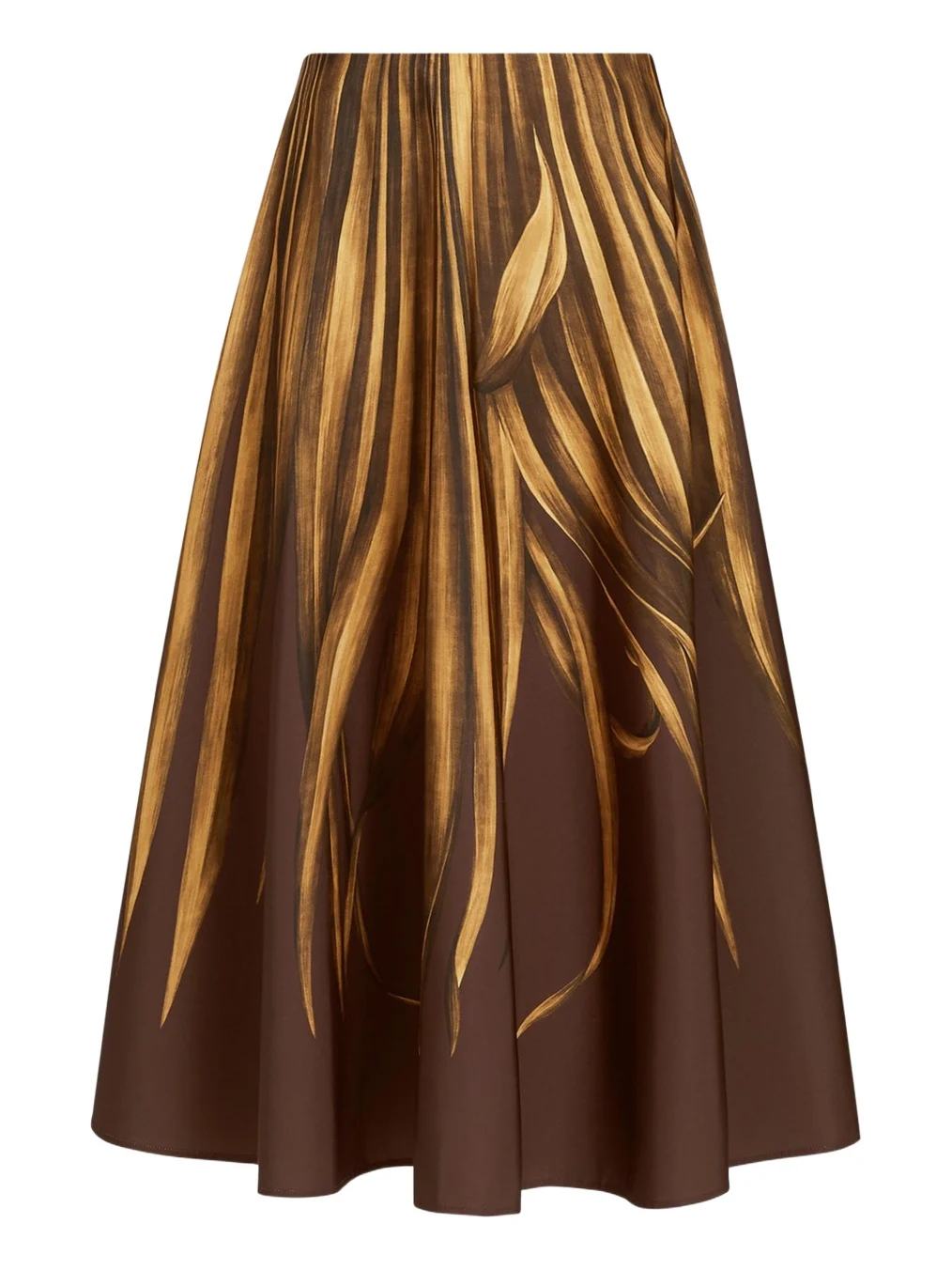 Palm-Print Faille Midi Skirt