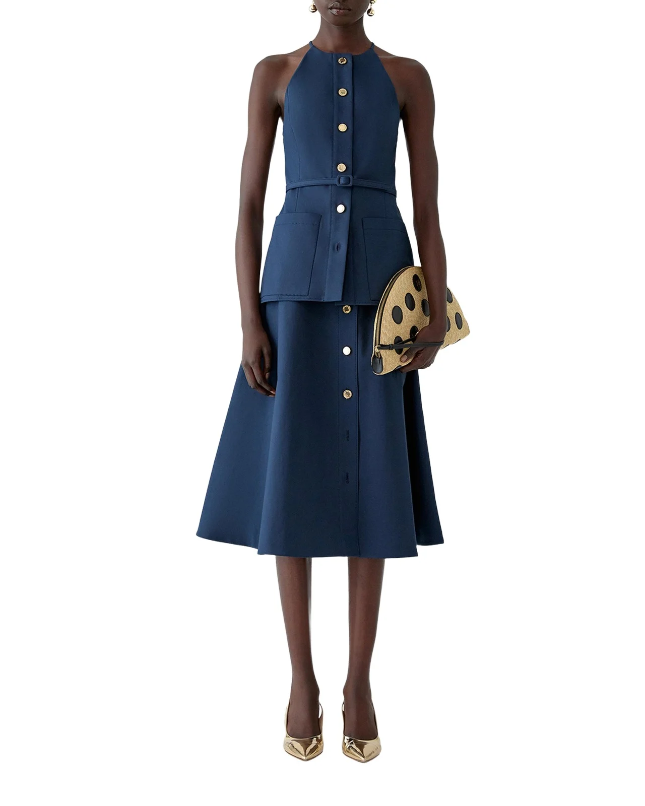 Button-Front Cotton Midi Skirt