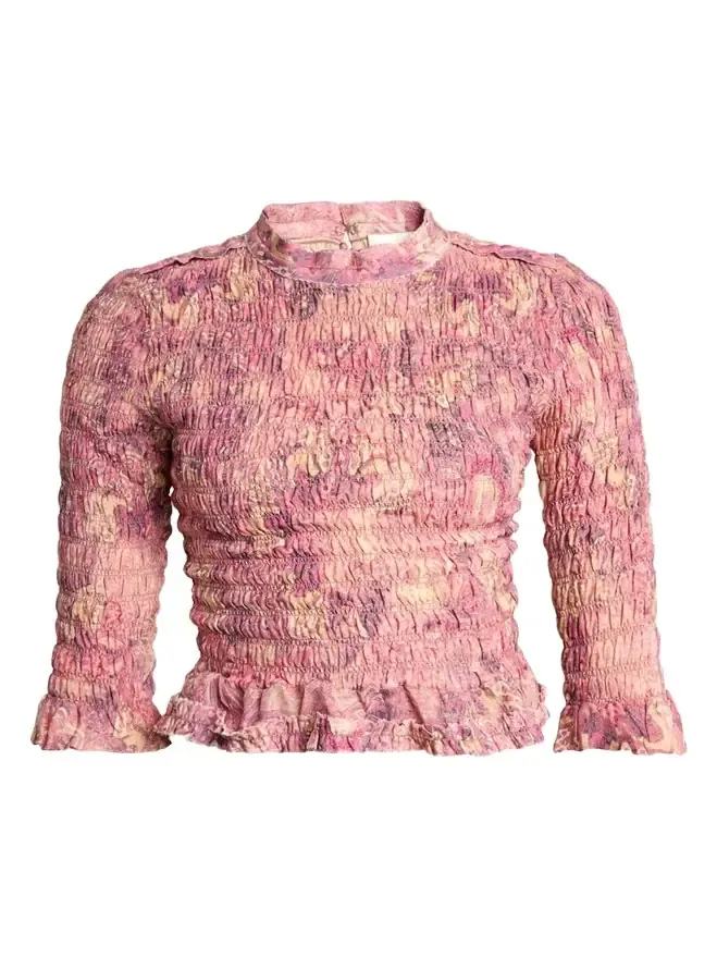 Carola Smocked Silk Charmeuse Crop Top Carola Smocked Silk Charmeuse Crop Top