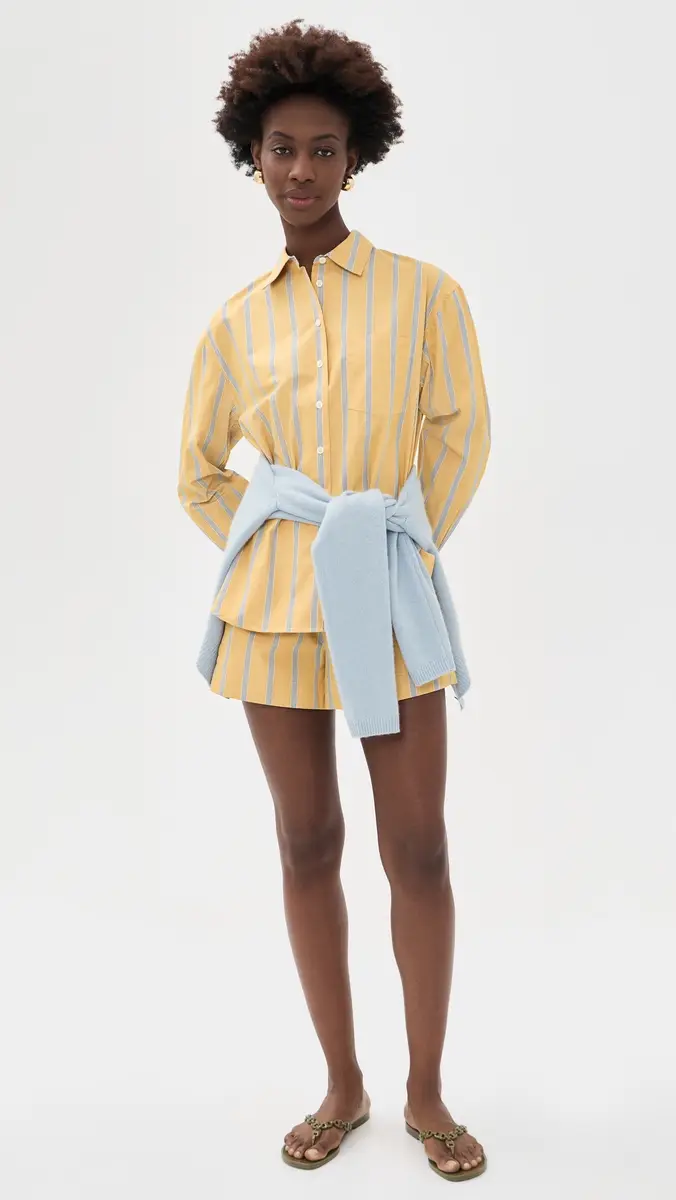 Madewell Pull-On Shorts in Washed Poplin Yellow And Blue Stripe | Thumbnail 5 Madewell Pull-On Shorts in Washed Poplin Yellow And Blue Stripe | Thumbnail 5
