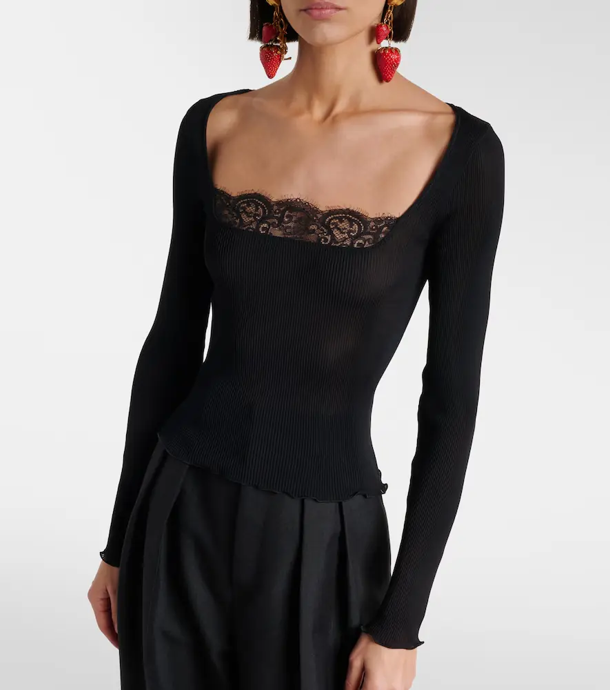 Saint Laurent Lace-trimmed silk top | Thumbnail 4