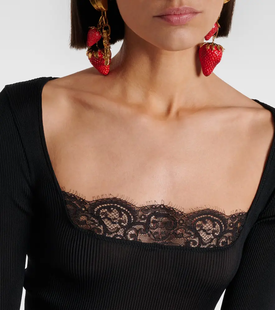 Saint Laurent Lace-trimmed silk top | Thumbnail 6