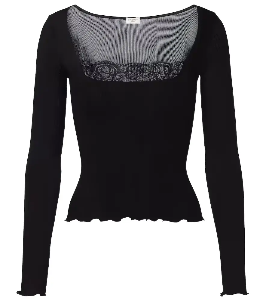 Saint Laurent Lace-trimmed silk top | Image 1 Saint Laurent Lace-trimmed silk top | Image 1