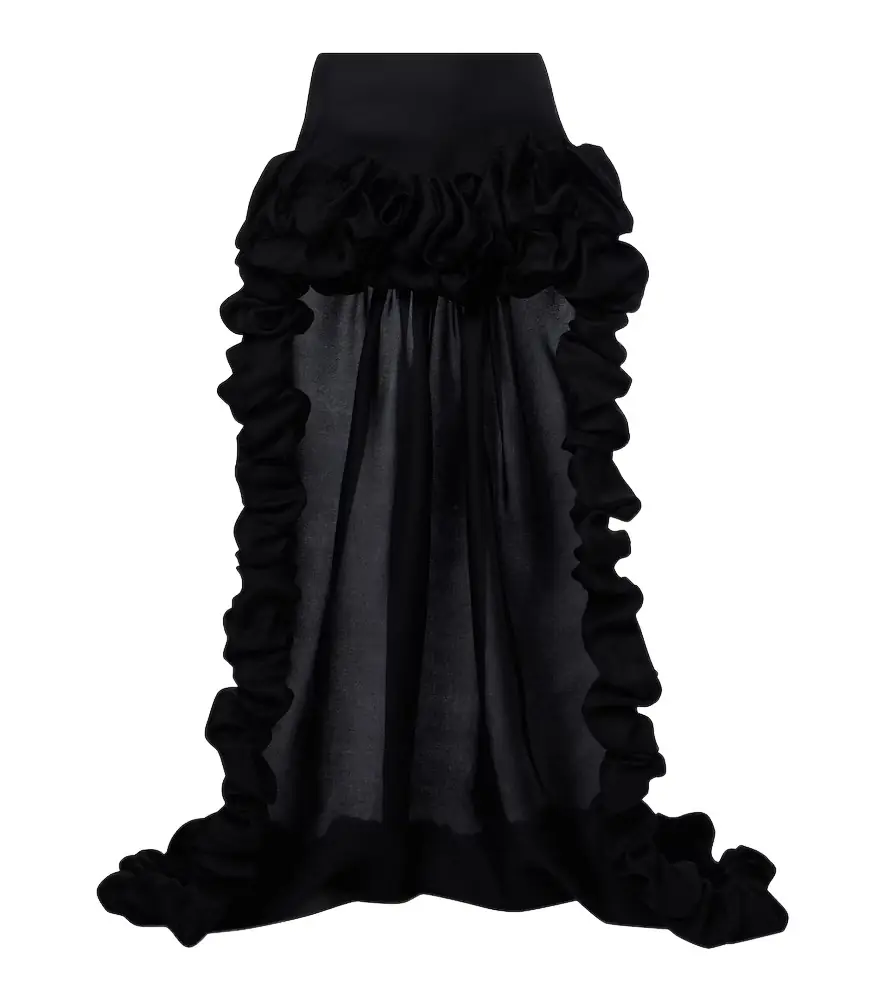 Asymmetric ruffled silk gazar miniskirt