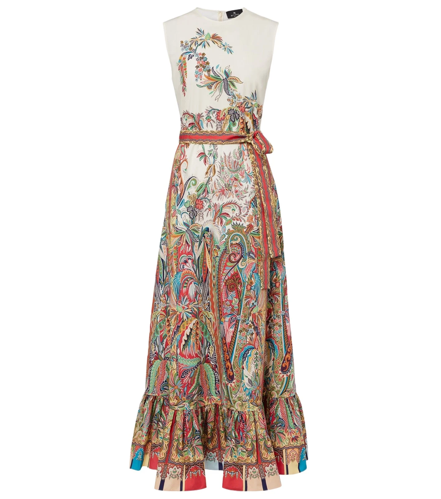 Belted printed cotton maxi dress