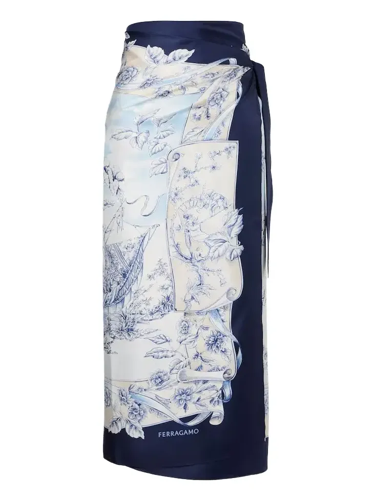 Printed silk wrap skirt