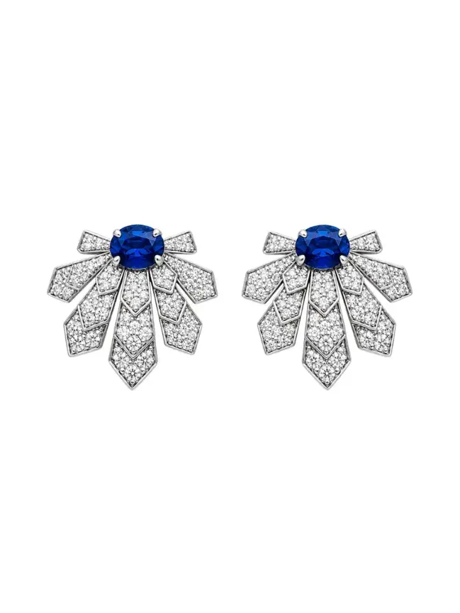 2.92ct Diamond Sapphire 18K Gold Leaf Earrings 2.92ct Diamond Sapphire 18K Gold Leaf Earrings