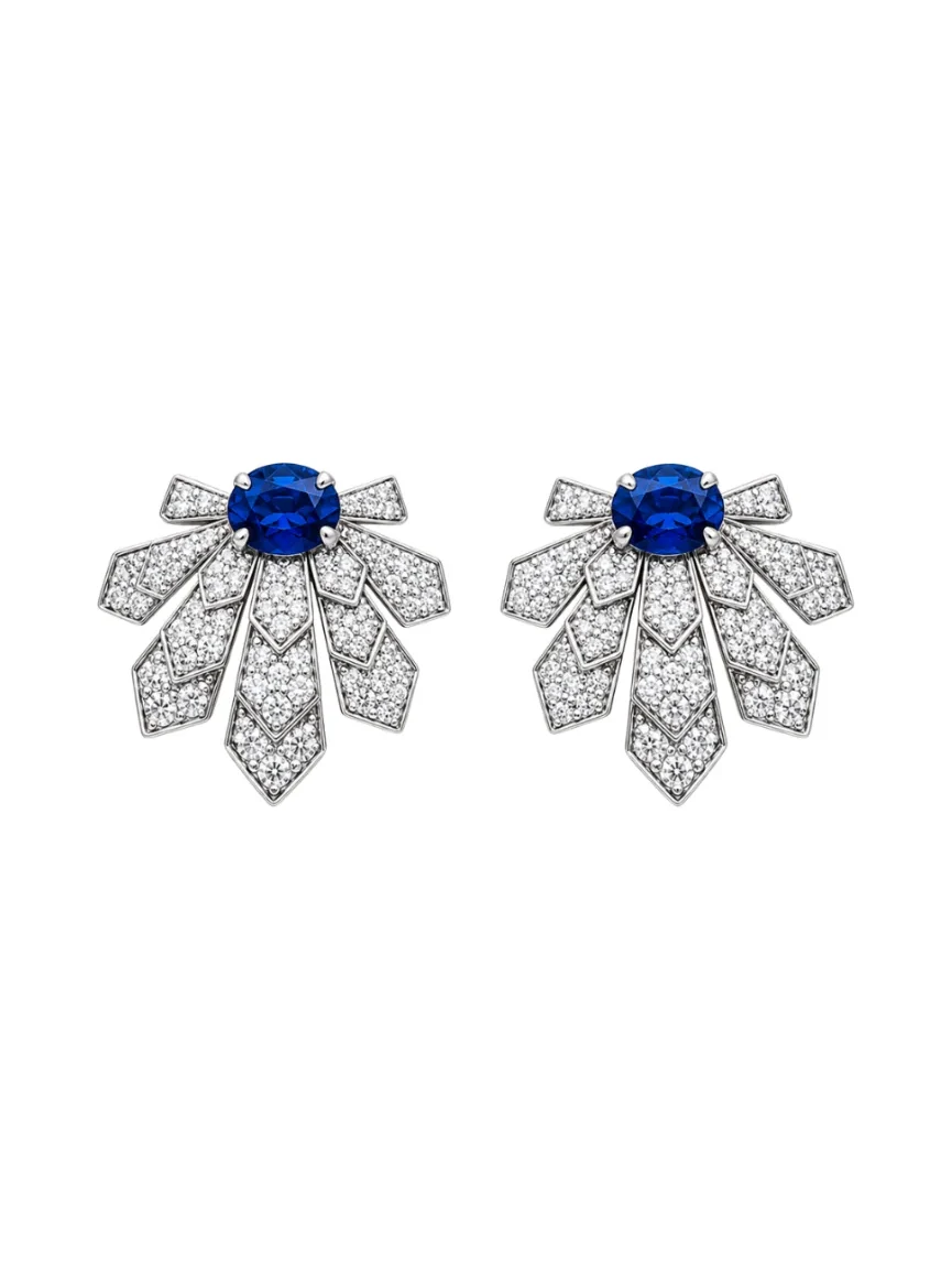 2.92ct Diamond Sapphire 18K Gold Leaf Earrings