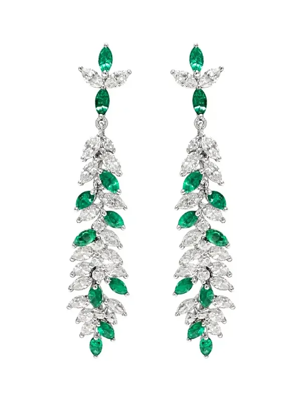 4.17ct Emerald Diamond 18K Gold Leaf Statement Earrings 4.17ct Emerald Diamond 18K Gold Leaf Statement Earrings