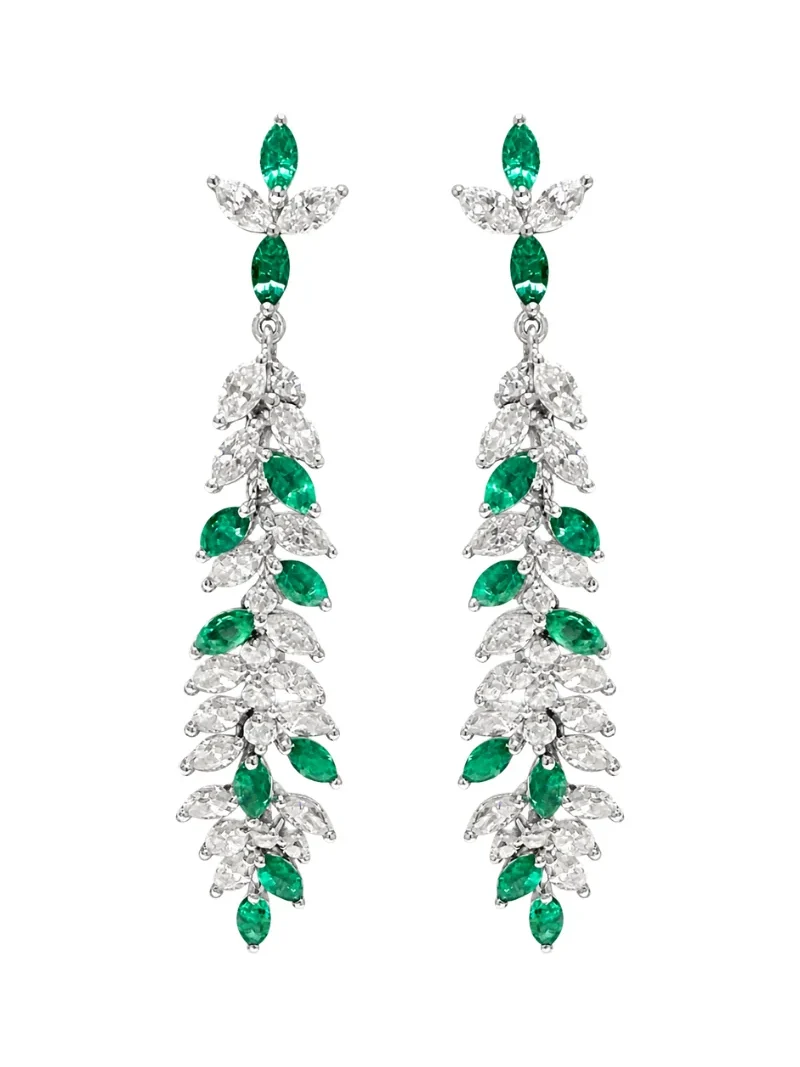 4.17ct Emerald Diamond 18K Gold Leaf Statement Earrings