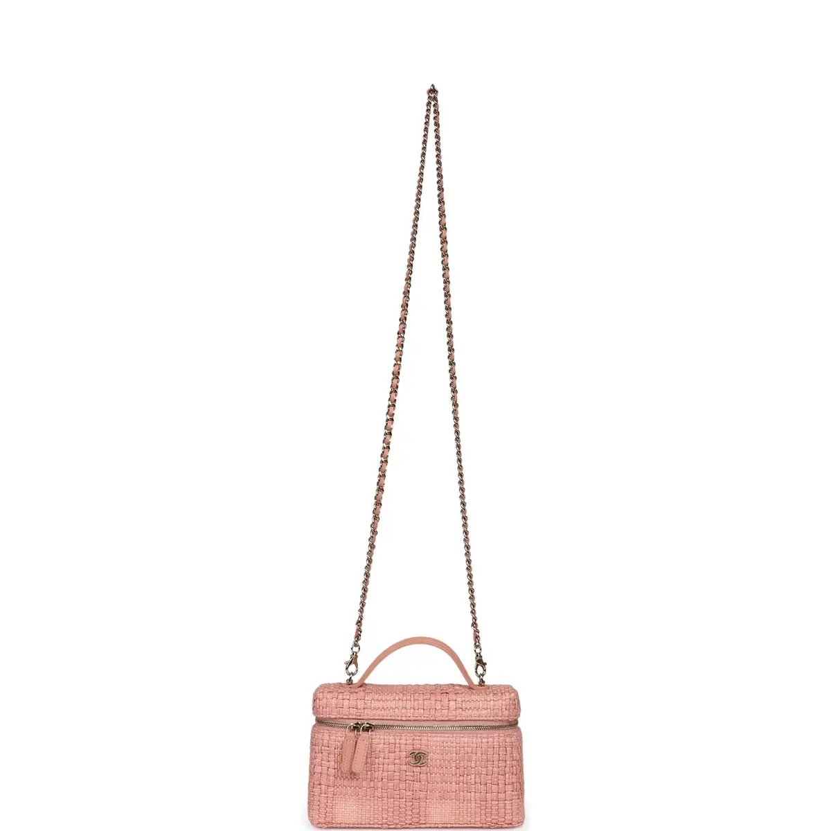 Chanel Chanel Top Handle Long Vanity Case with Chain Light Pink Braided Raffia Light Gold Hardware | Thumbnail 7 Chanel Chanel Top Handle Long Vanity Case with Chain Light Pink Braided Raffia Light Gold Hardware | Thumbnail 7