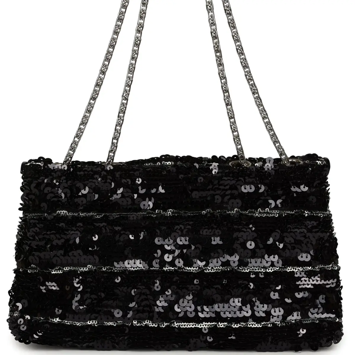 Chanel Pre-owned Chanel Medium Striped Reissue Flap Bag Black, Silver Sequin and Patent Silver Hardware | Thumbnail 4 Chanel Pre-owned Chanel Medium Striped Reissue Flap Bag Black, Silver Sequin and Patent Silver Hardware | Thumbnail 4