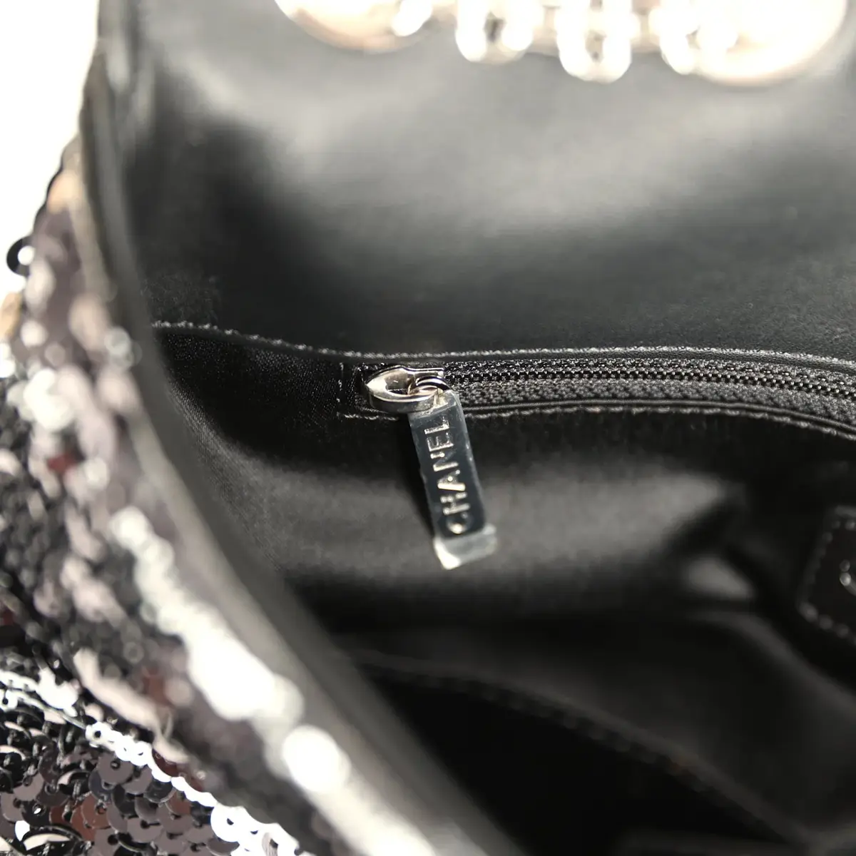 Chanel Pre-owned Chanel Medium Striped Reissue Flap Bag Black, Silver Sequin and Patent Silver Hardware | Thumbnail 10 Chanel Pre-owned Chanel Medium Striped Reissue Flap Bag Black, Silver Sequin and Patent Silver Hardware | Thumbnail 10