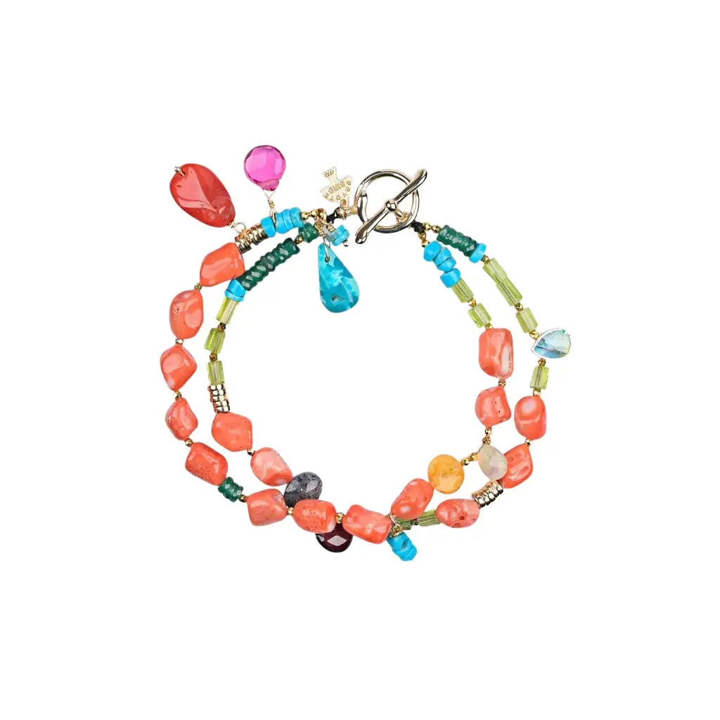 Peyote Bird Peyote Bird Designs Byzantium 14K Yellow Gold Multi-Gemstone Bracelet by The Solist | Image 1 Peyote Bird Peyote Bird Designs Byzantium 14K Yellow Gold Multi-Gemstone Bracelet by The Solist | Image 1