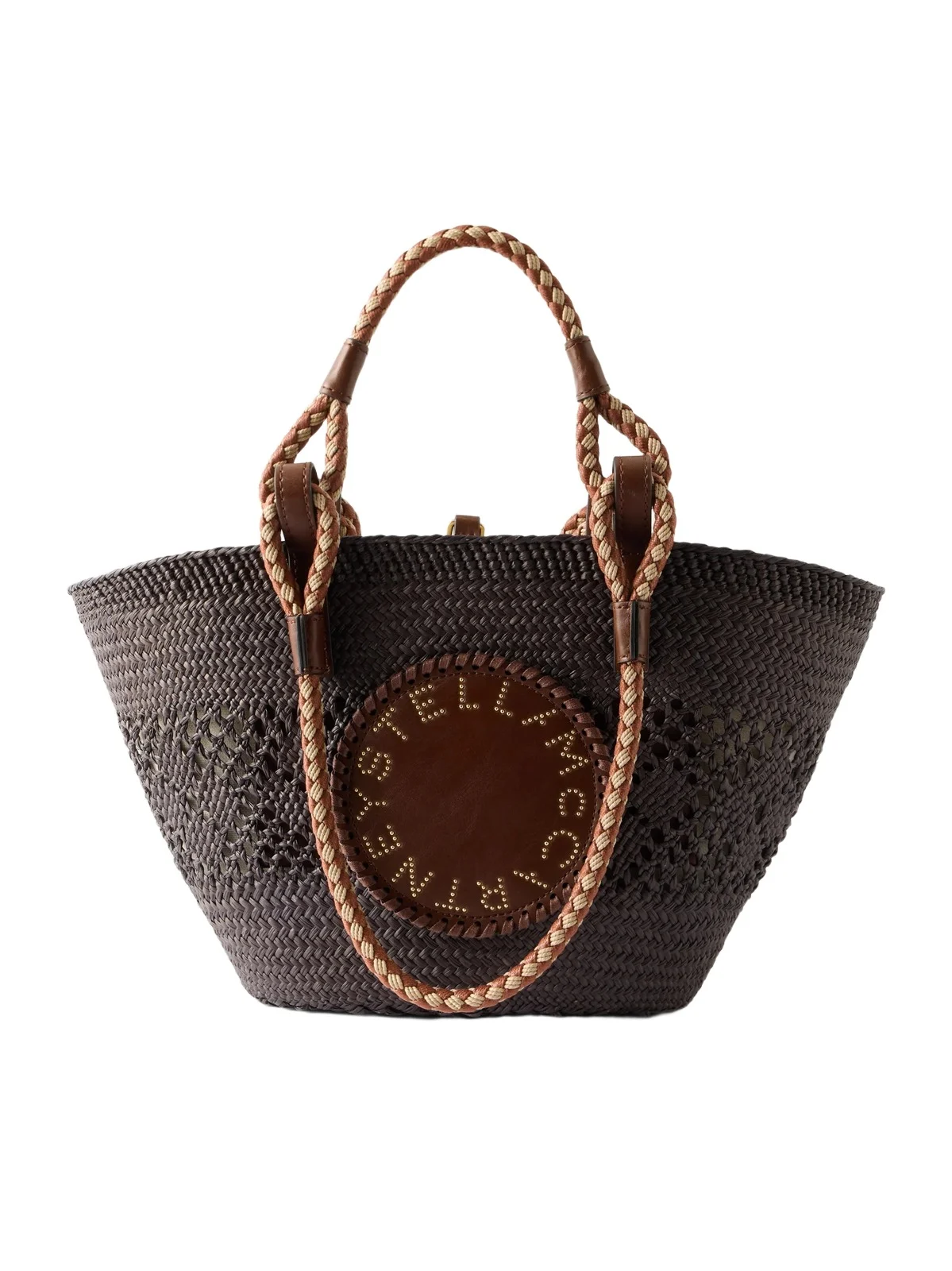 Small Vegetarian Material-trimmed Raffia Tote Small Vegetarian Material-trimmed Raffia Tote