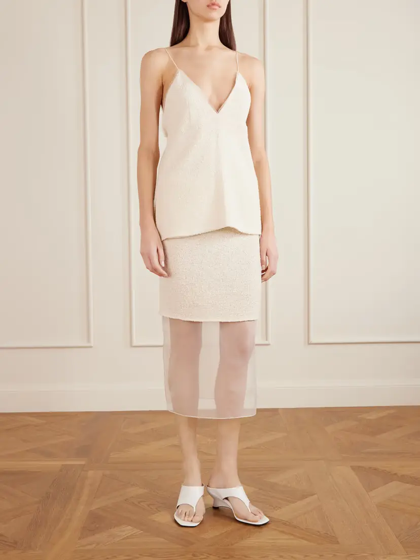 Khaite Sybil Layered Cotton-blend Bouclé And Organza Midi Skirt | Thumbnail 2 Khaite Sybil Layered Cotton-blend Bouclé And Organza Midi Skirt | Thumbnail 2