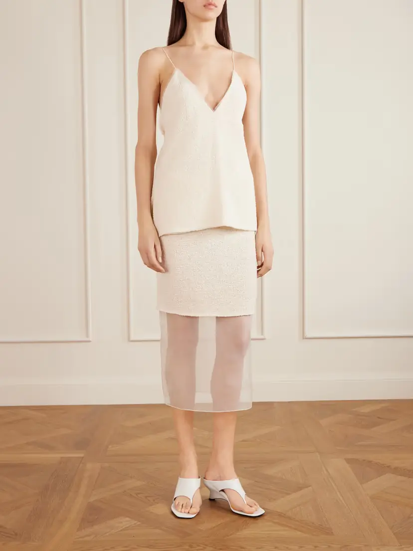 Khaite Timy Frayed Organza-trimmed Cotton-blend Bouclé Camisole | Thumbnail 2