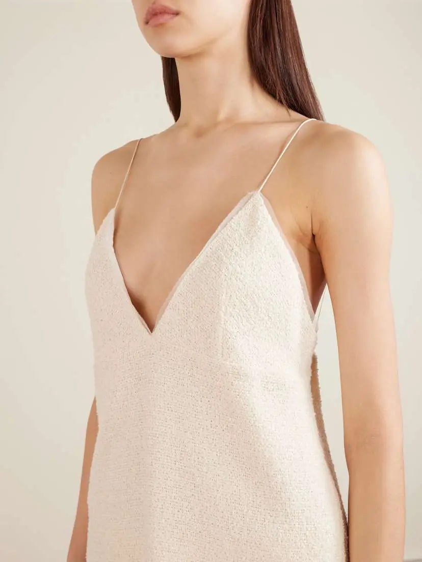 Khaite Timy Frayed Organza-trimmed Cotton-blend Bouclé Camisole | Thumbnail 4