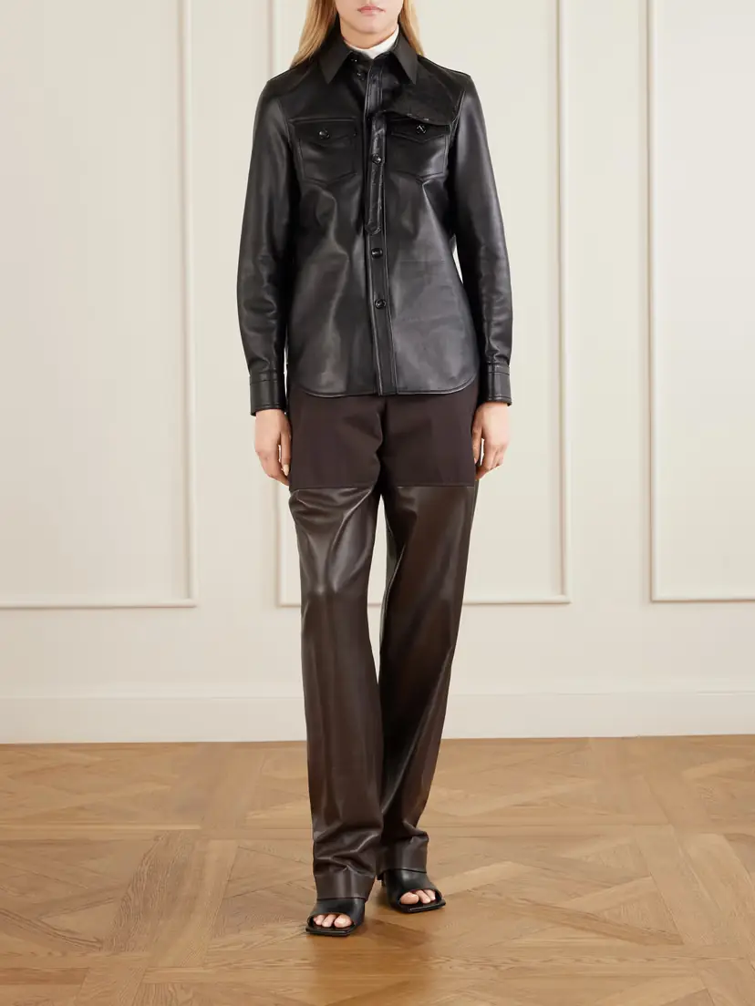 Bottega Veneta Leather-trimmed Cotton Straight-leg Pants | Thumbnail 2 Bottega Veneta Leather-trimmed Cotton Straight-leg Pants | Thumbnail 2
