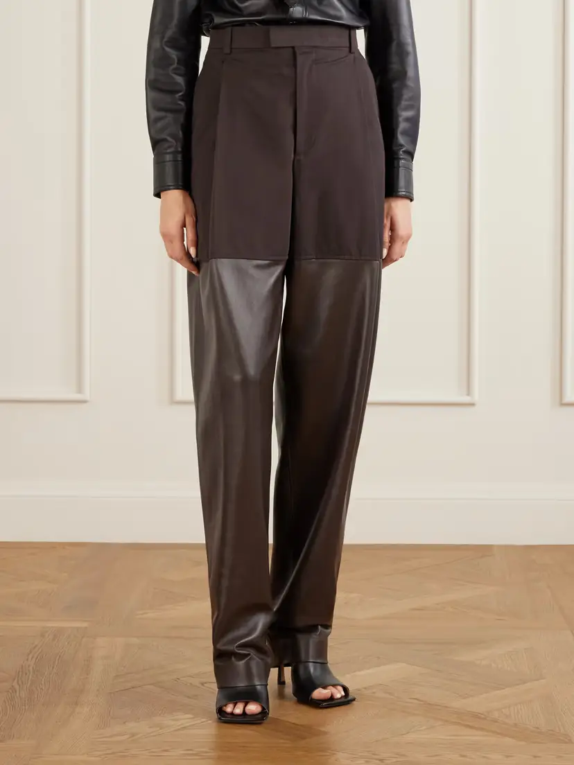 Bottega Veneta Leather-trimmed Cotton Straight-leg Pants | Thumbnail 3 Bottega Veneta Leather-trimmed Cotton Straight-leg Pants | Thumbnail 3