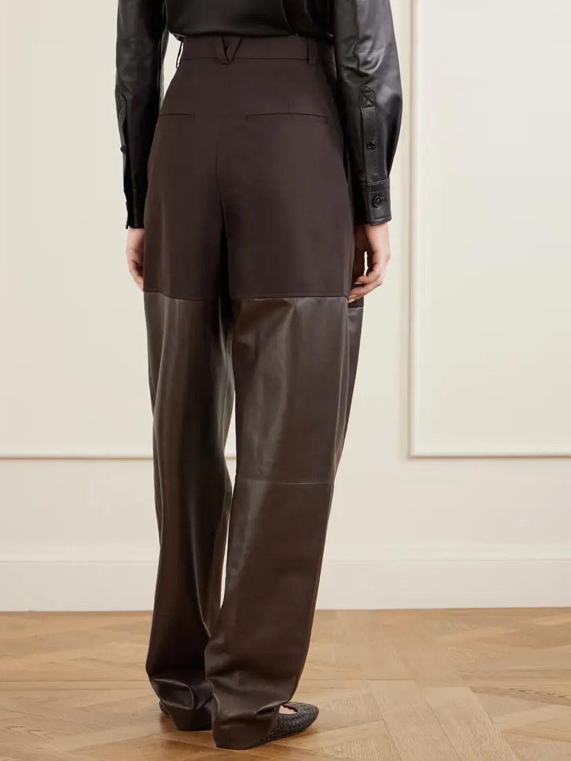 Bottega Veneta Leather-trimmed Cotton Straight-leg Pants | Thumbnail 4 Bottega Veneta Leather-trimmed Cotton Straight-leg Pants | Thumbnail 4