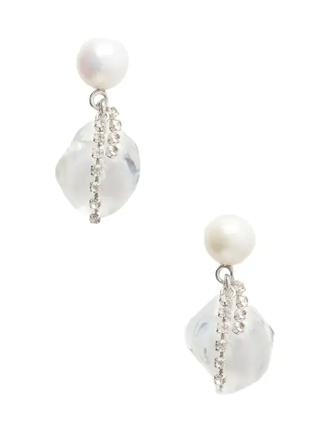 Crystal And Pearl-embellished Resin Drop Earrings Crystal And Pearl-embellished Resin Drop Earrings