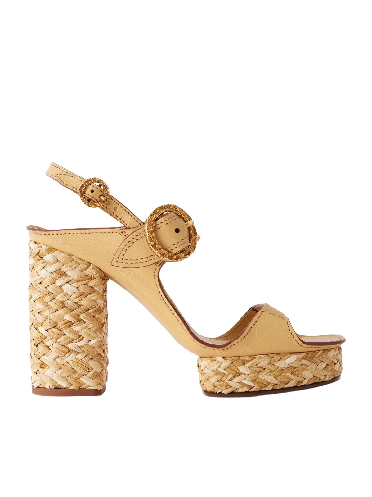 Solena Raffia-trimmed Leather Platform Sandals Solena Raffia-trimmed Leather Platform Sandals