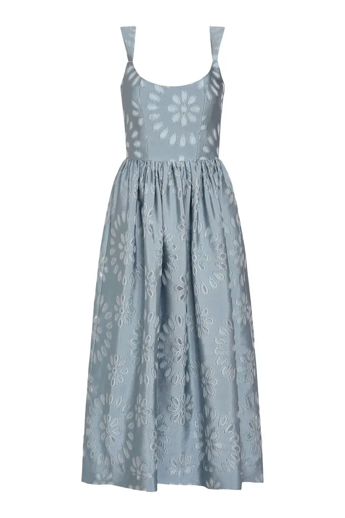 Apple Floral Organza Burnout Corset Midi Dress